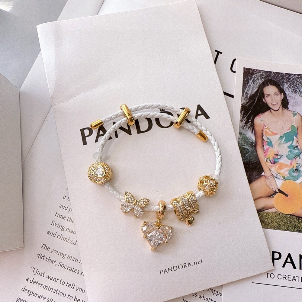 Pandora White Braided Gold Charm Bracelet - Picture 3 of 8